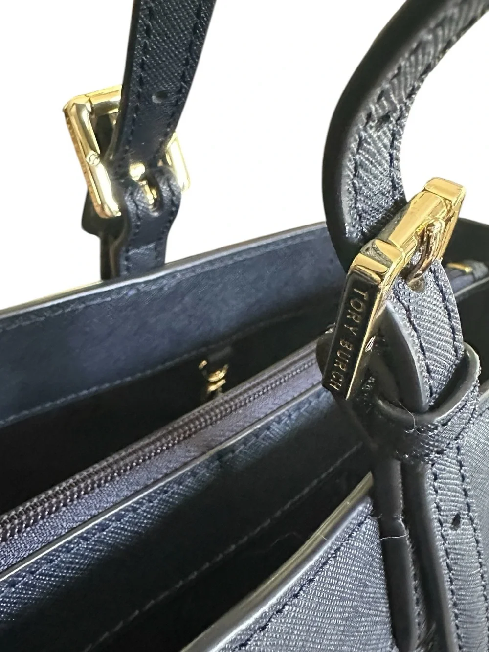Tory Burch Emerson Large Navy Saffiano Leather Tote NWOT Dust Bag